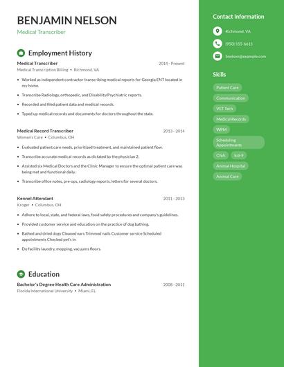 Medical Transcriber Resume