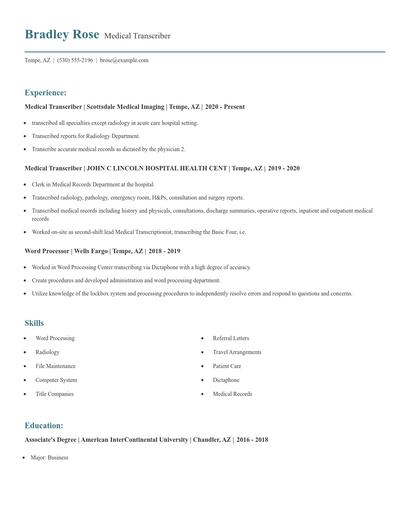 Medical Transcriber Resume