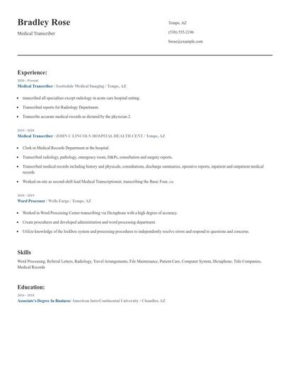 Medical Transcriber Resume