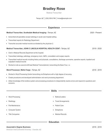 Medical Transcriber Resume