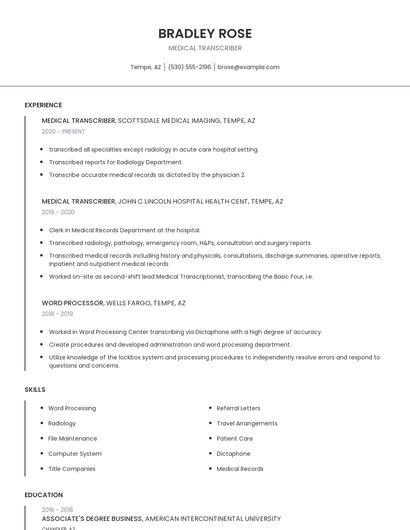 Medical Transcriber Resume