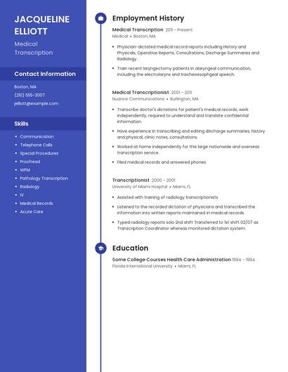 Medical Transcription Resume