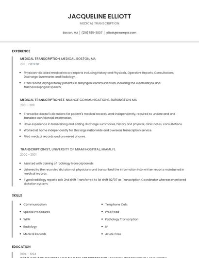 Medical Transcription Resume