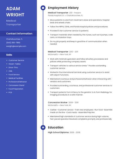 Medical Transporter Resume