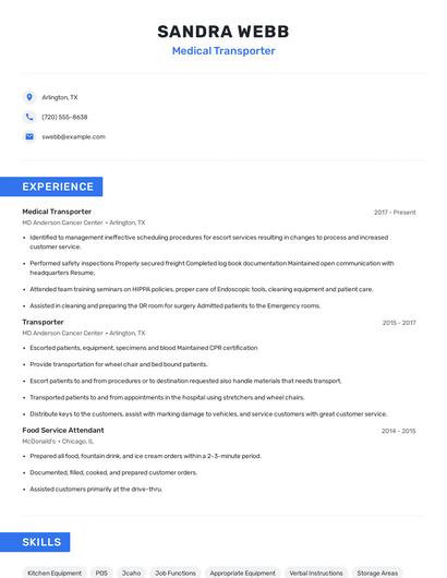 Medical Transporter Resume