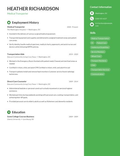 Medical Transporter Resume