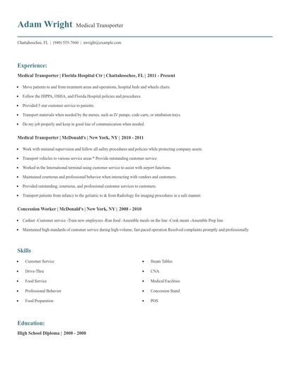 Medical Transporter Resume