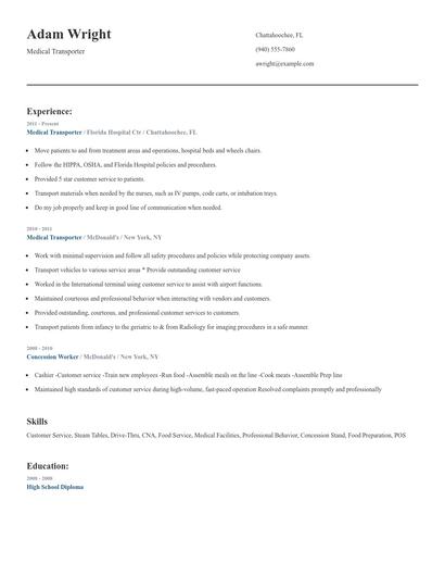 Medical Transporter Resume