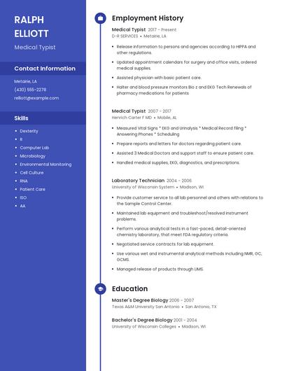 Medical Typist Resume