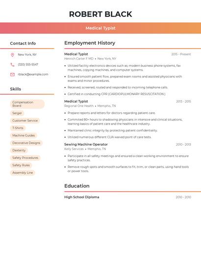 Medical Typist Resume