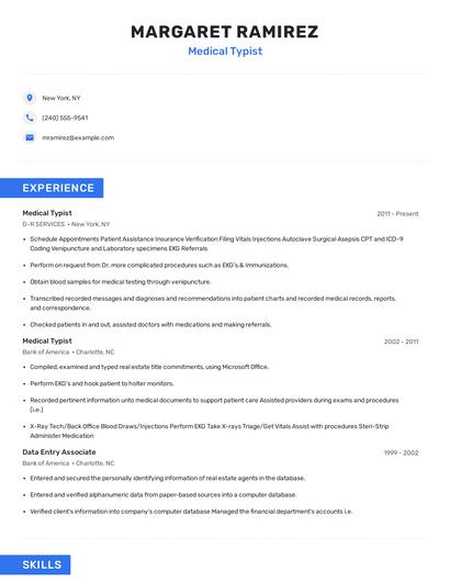 Medical Typist Resume