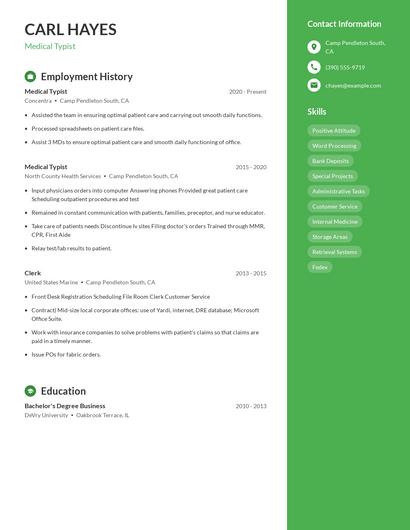 Medical Typist Resume