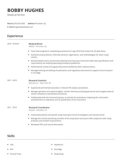 Medical Writer Resume