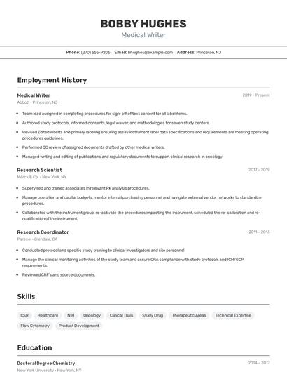 Medical Writer Resume