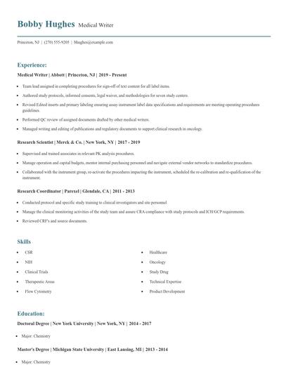 Medical Writer Resume