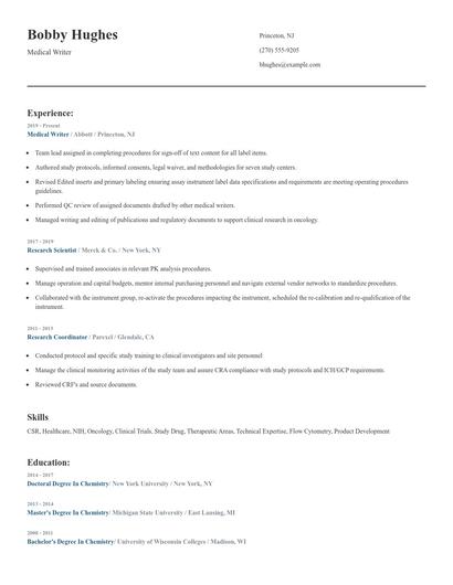 Medical Writer Resume