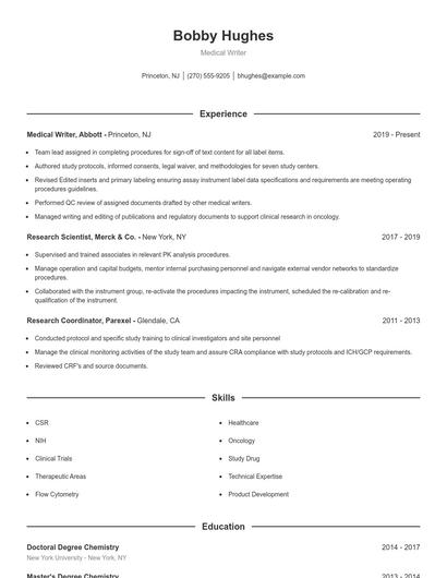 Medical Writer Resume