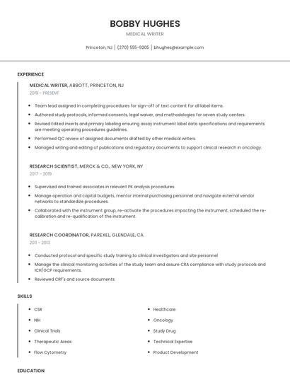 Medical Writer Resume
