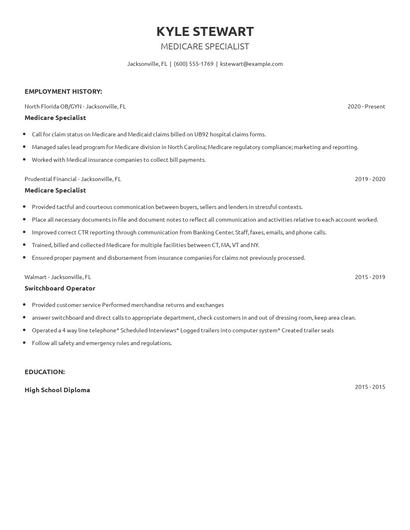 Medicare Specialist Resume