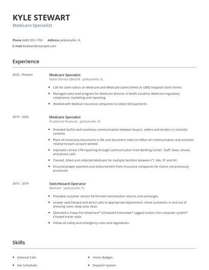 Medicare Specialist Resume