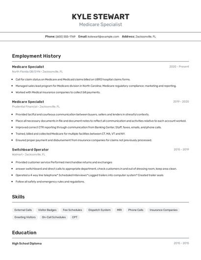Medicare Specialist Resume