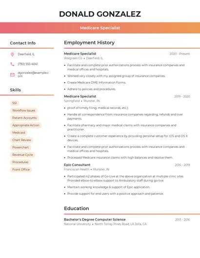 Medicare Specialist Resume