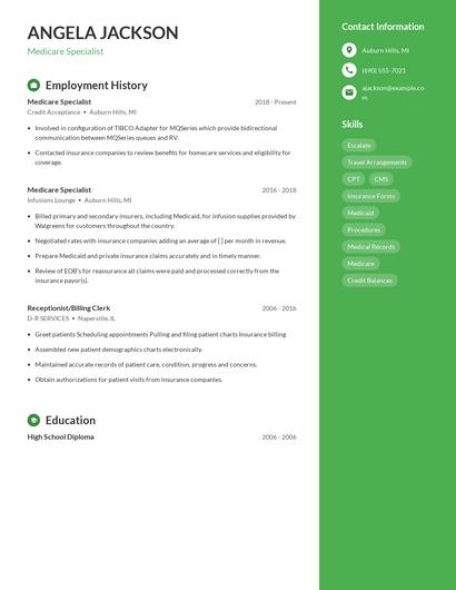 Medicare Specialist Resume