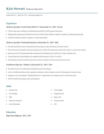 Medicare Specialist Resume