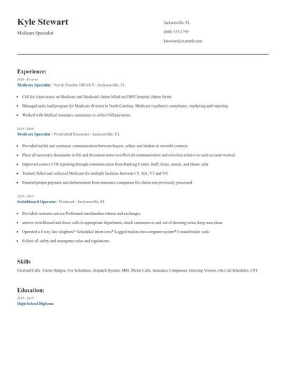 Medicare Specialist Resume