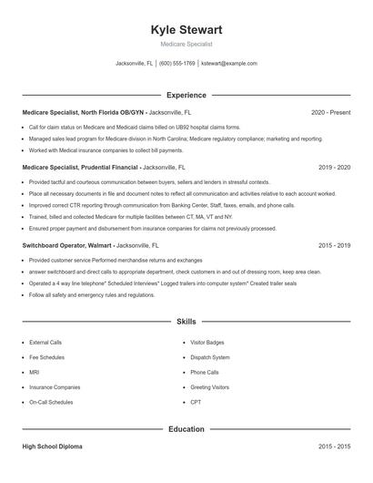 Medicare Specialist Resume