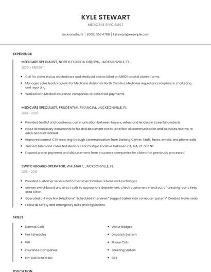Medicare Specialist Resume