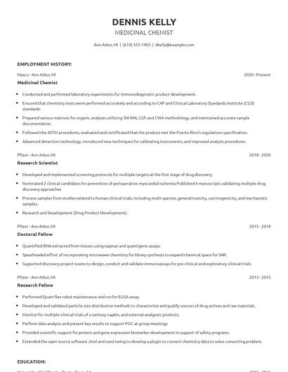 Medicinal Chemist Resume