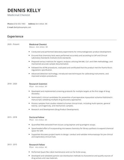 Medicinal Chemist Resume