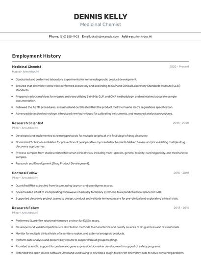 Medicinal Chemist Resume