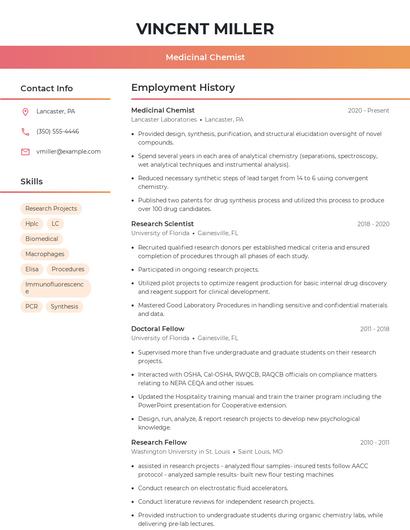 Medicinal Chemist Resume