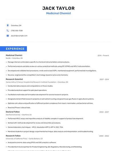 Medicinal Chemist Resume
