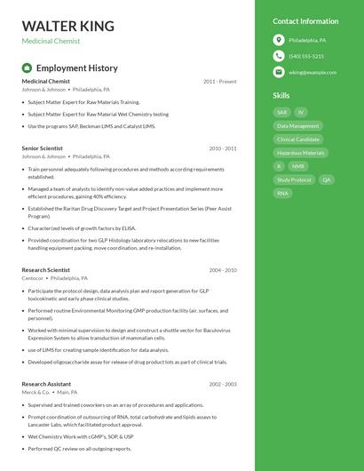 Medicinal Chemist Resume