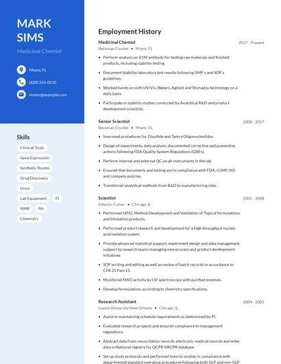 Medicinal Chemist Resume