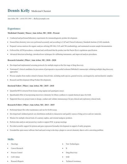 Medicinal Chemist Resume