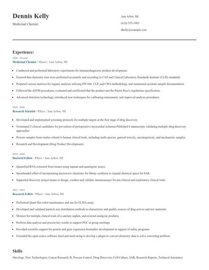 Medicinal Chemist Resume