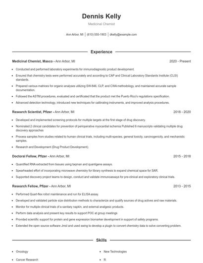 Medicinal Chemist Resume