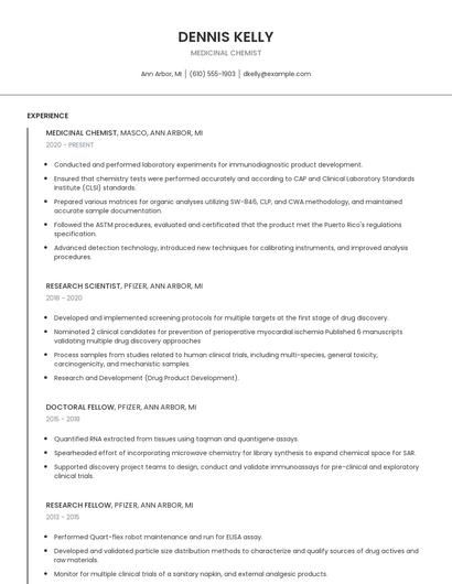 Medicinal Chemist Resume