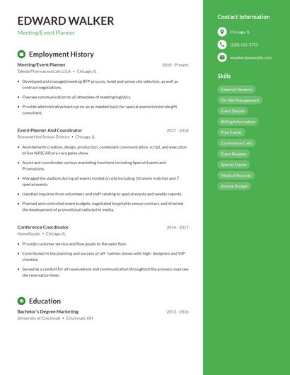 Meeting/Event Planner Resume