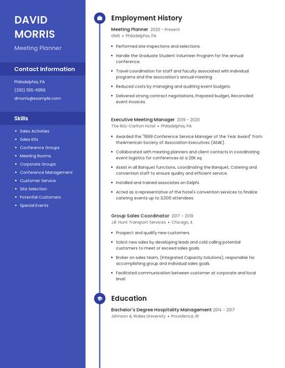 Meeting Planner Resume