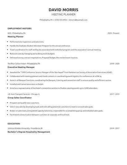 Meeting Planner Resume