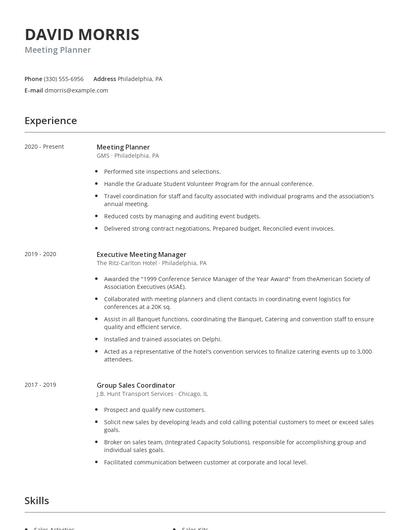 Meeting Planner Resume