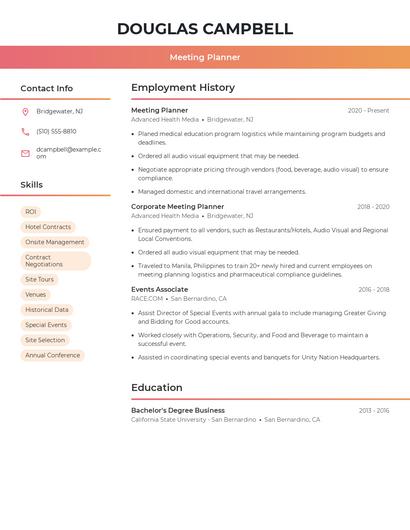 Meeting Planner Resume