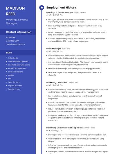 Meetings & Events Manager Resume