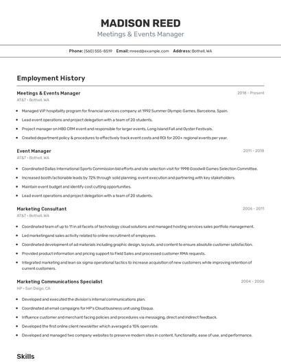 Meetings & Events Manager Resume