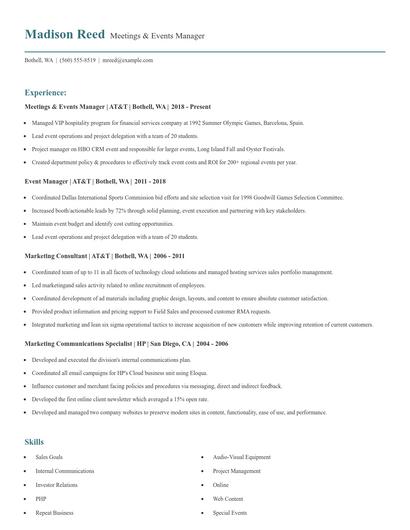 Meetings & Events Manager Resume